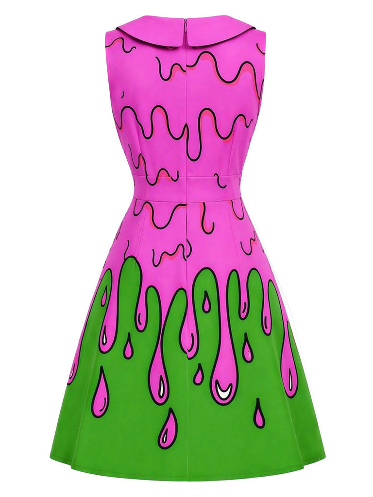 [Pre-Sale] 1960s Tie Neck Spooky Slime Drip Sleeveless Dress