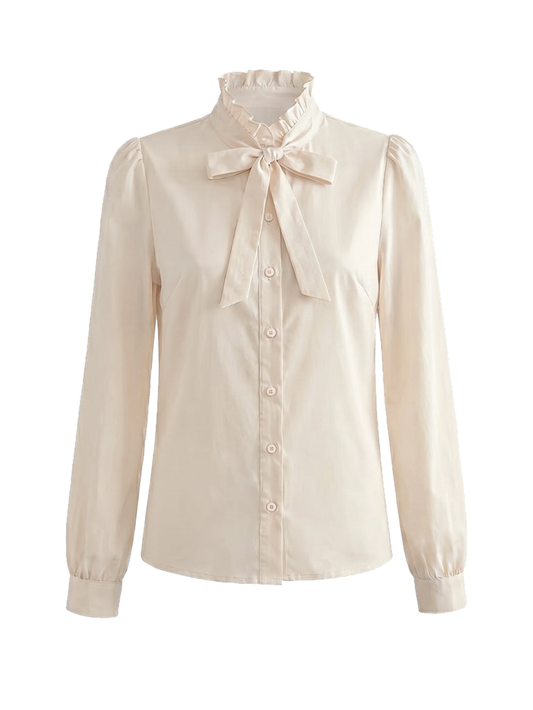 [Pre-Sale] 2PCS 1950s Bow Tie Ruffle Collar Blouse & Polka Dot Dress