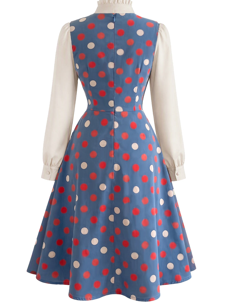 [Pre-Sale] 2PCS 1950s Bow Tie Ruffle Collar Blouse & Polka Dot Dress