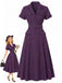 [Pre-Sale] Deep Purple 1940s Floral V Neck Striped Dress