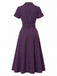 [Pre-Sale] Deep Purple 1940s Floral V Neck Striped Dress 3