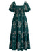 Plus Size Green 1940s Square Neck Ruffle Dress 2