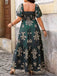 Plus Size Green 1940s Square Neck Ruffle Dress 3