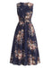 Plus Size Deep Blue 1950s Floral V Neck Dress 2