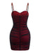 Red 1960s Ruched Mesh Bodycon Mini Dress