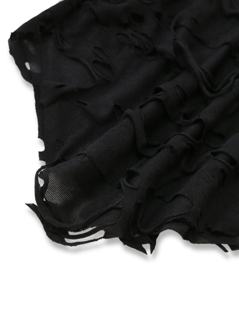 Black 1960s Halloween Distressed Hollow Out Cami Dress