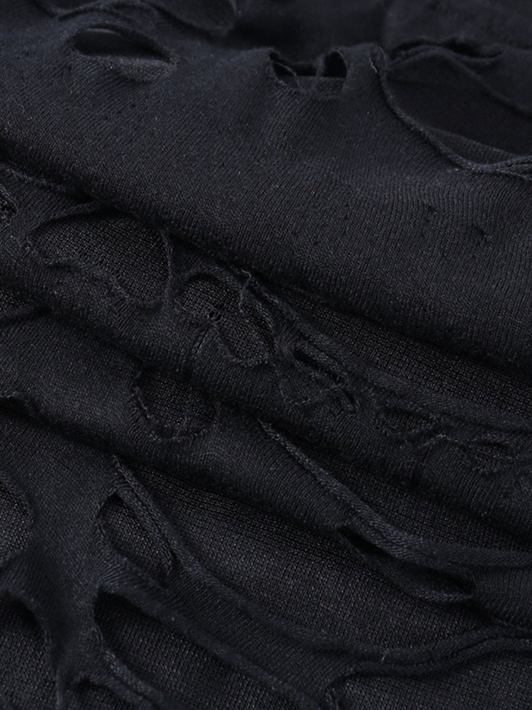 Black 1960s Halloween Distressed Hollow Out Cami Dress