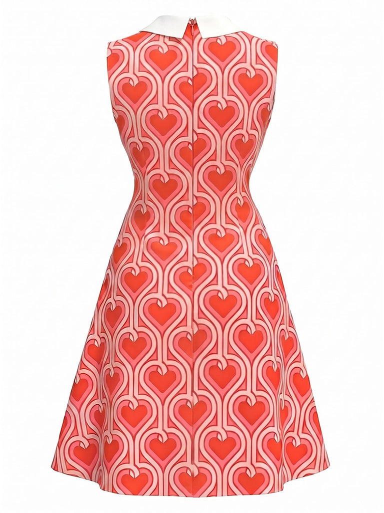 [Pre-Sale] Orange Red 1960s Heart Peter Pan Collar Dress
