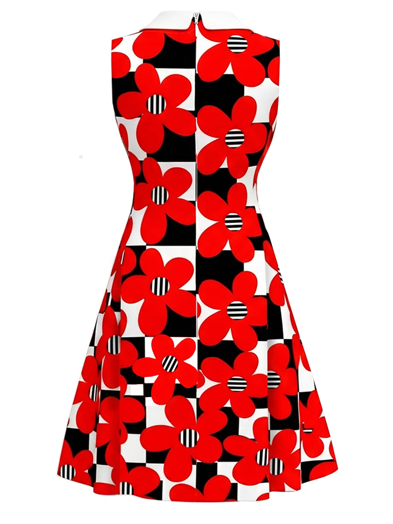 [Pre-Sale] True Red 1960s Plaid Floral Bow Dress 3