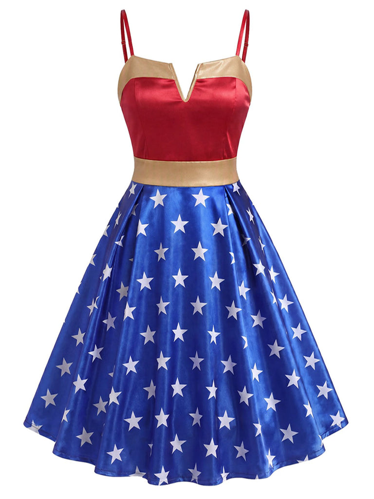 [Pre-Sale] 1950s Wonder Woman Star Print Swing Party Dress