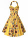 [Pre-Sale] Yellow 1950s Sunflower Halter Box-Pleat Dress