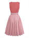 Pink 1950s Velvet Sweetheart Neck Button Front Dress & Apron