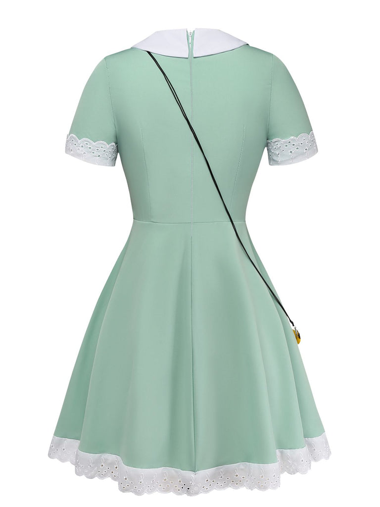 Green 1950s V Neck Dress 2