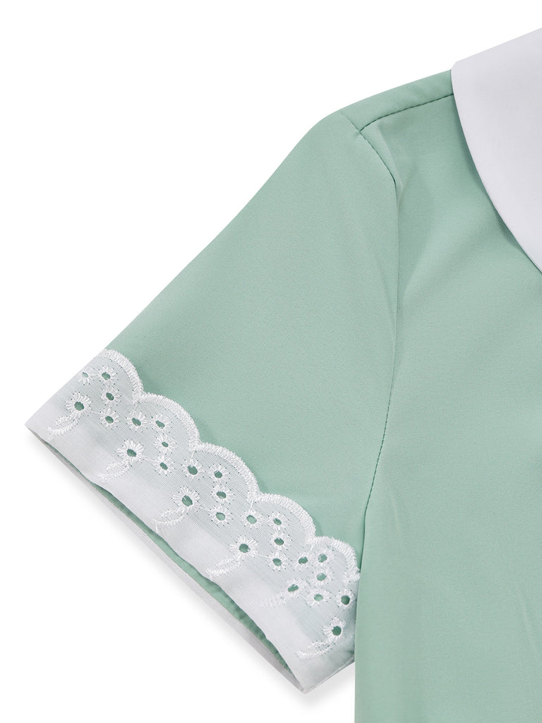 Green 1950s V Neck Dress 6