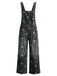 1940s Floral Denim Patchwork Wide-Leg Overalls Jumpsuit