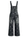1940s Floral Denim Patchwork Wide-Leg Overalls Jumpsuit