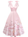 Pink 1940s Floral V Neck Bow Dress 6