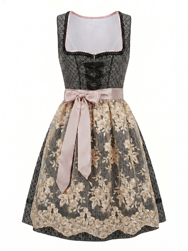 Black 1950s Floral Square Neck Dress