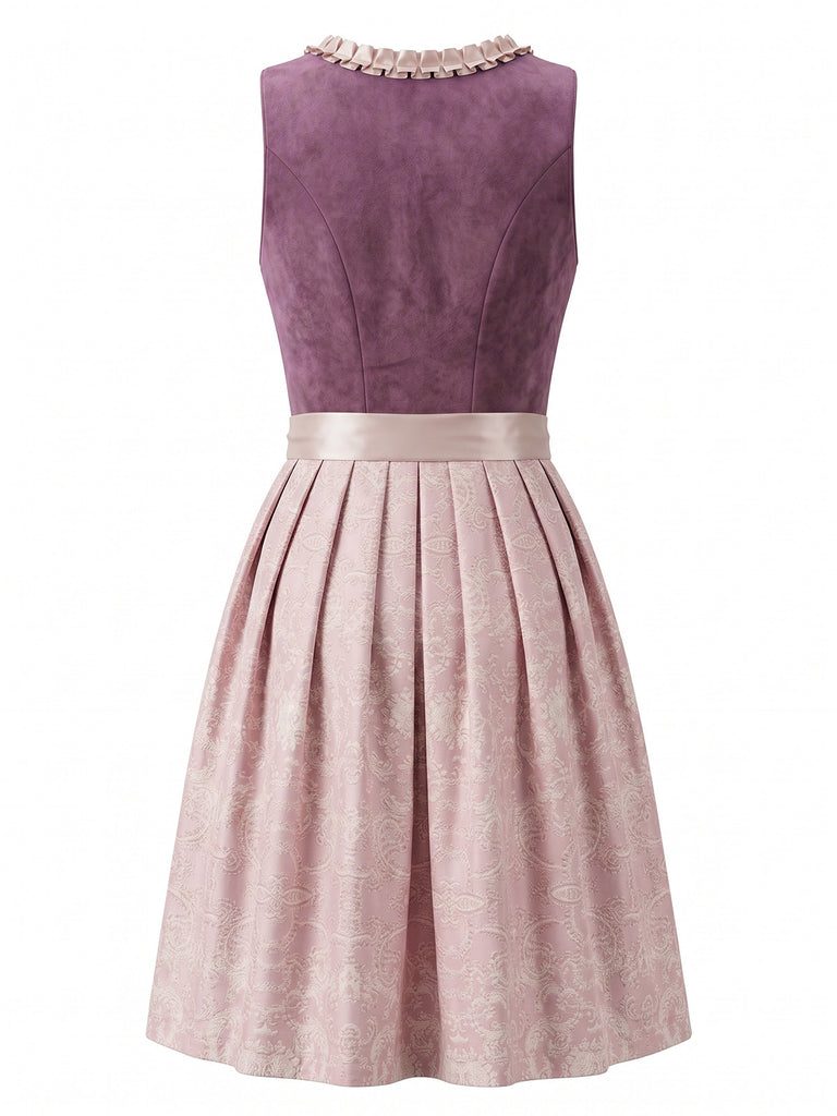 Dark Pink 1950s Floral Square Neck Dress 2