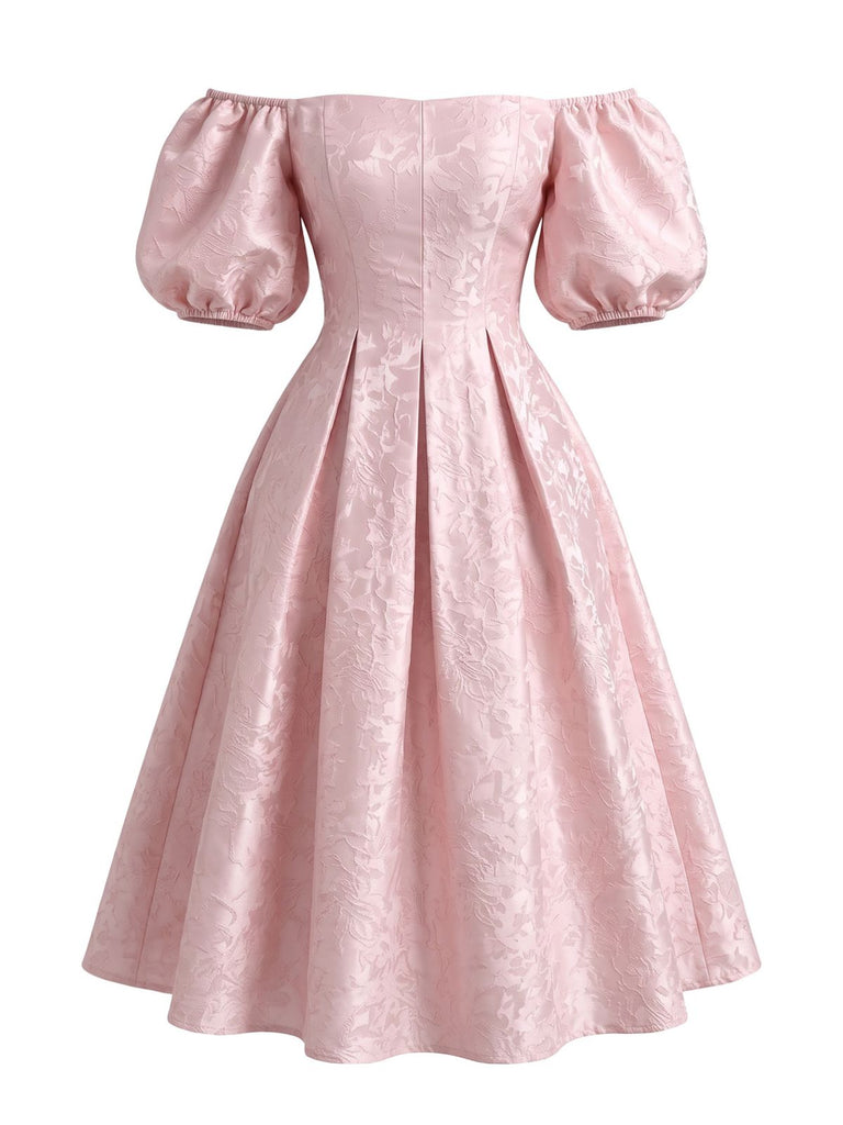 Pink 1950s Floral Square Neck Dress 4