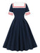 Dark Blue 1950s Patchwork Dress 2