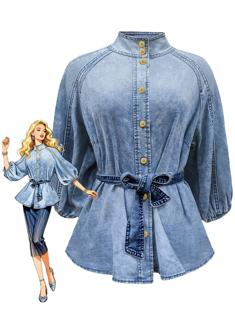 Blue 1960s Denim Belted Blouse