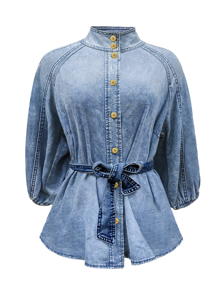 Blue 1960s Denim Belted Blouse 2
