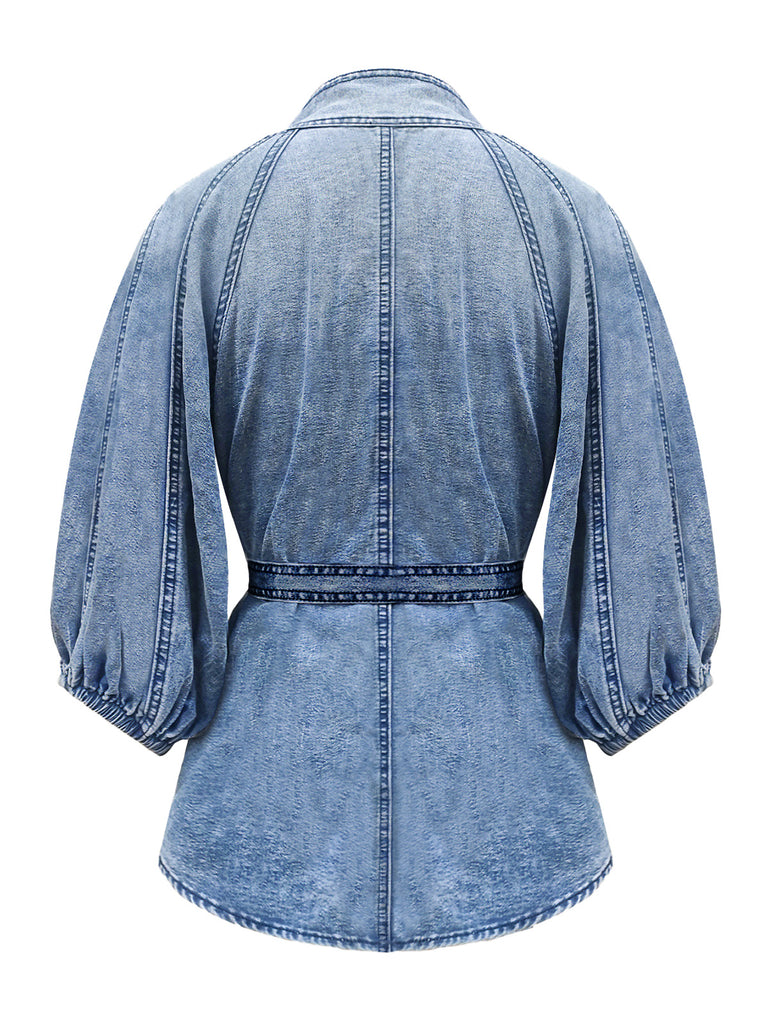 Blue 1960s Denim Belted Blouse 3