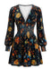 1960s V-Neck Floral Velvet Shirred Waist Dress