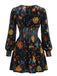 1960s V-Neck Floral Velvet Shirred Waist Dress