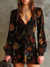 1960s V-Neck Floral Velvet Shirred Waist Dress