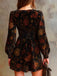 1960s V-Neck Floral Velvet Shirred Waist Dress