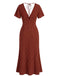 1930s V-Neck Polka Dot Flutter Sleeve Maxi Mermaid Dress