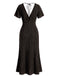 1930s V-Neck Polka Dot Flutter Sleeve Maxi Mermaid Dress