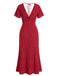 1930s V-Neck Polka Dot Flutter Sleeve Maxi Mermaid Dress