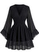 Black 1930s Chiffon V-Neck Smocked Waist Mini Dress