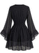 Black 1930s Chiffon V-Neck Smocked Waist Mini Dress