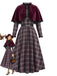 [Pre-Sale] 1940s Plaid Trim Belt Dress With Red Cape