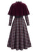 [Pre-Sale] 1940s Plaid Trim Belt Dress With Red Cape