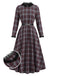 [Pre-Sale] 1940s Plaid Trim Belt Dress With Red Cape