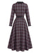 [Pre-Sale] 1940s Plaid Trim Belt Dress With Red Cape