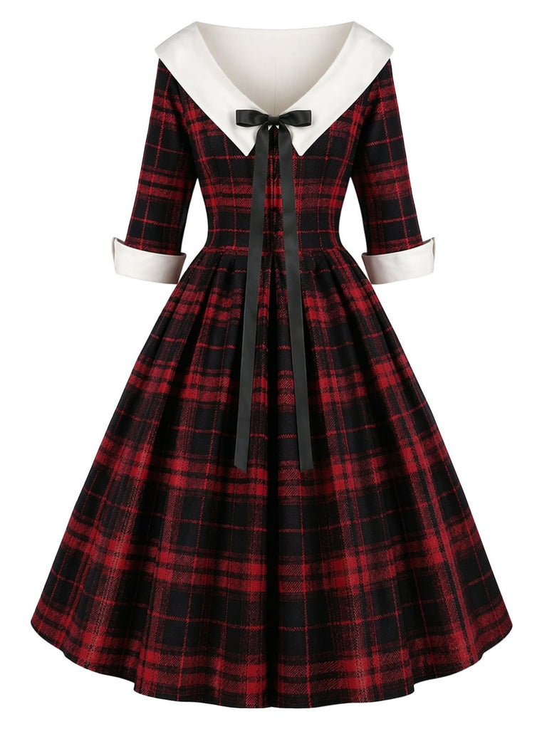 [Pre-Sale] Red & Black 1950s Scottish Plaid Chelsea Collar Dress