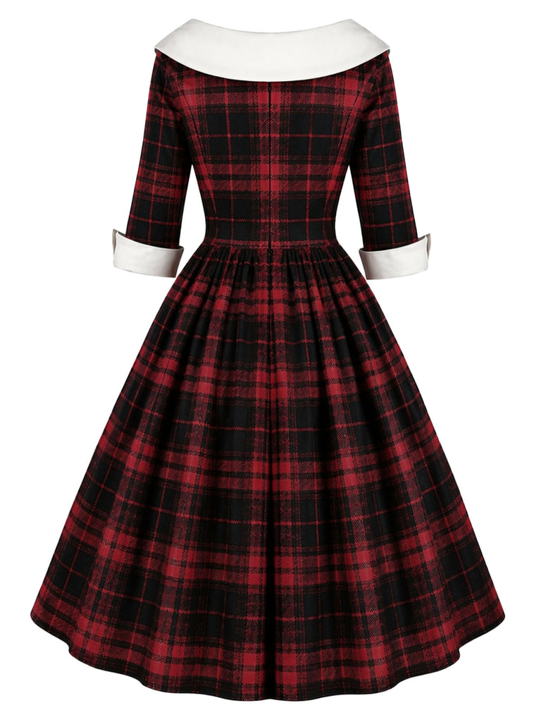 [Pre-Sale] Red & Black 1950s Scottish Plaid Chelsea Collar Dress
