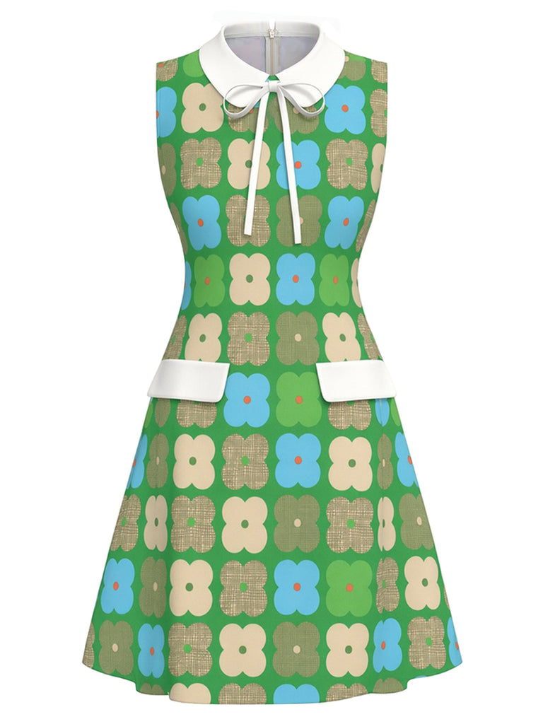 [Pre-Sale] Bright Green 1960s Floral Bow Dress 2
