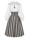 Black & White 1930s Spider-Web Vertical Striped Halloween Dress