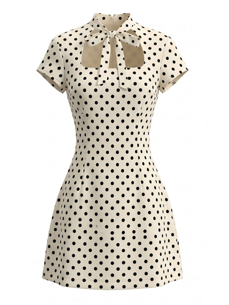 White 1960s Polka Dot Bow Dress