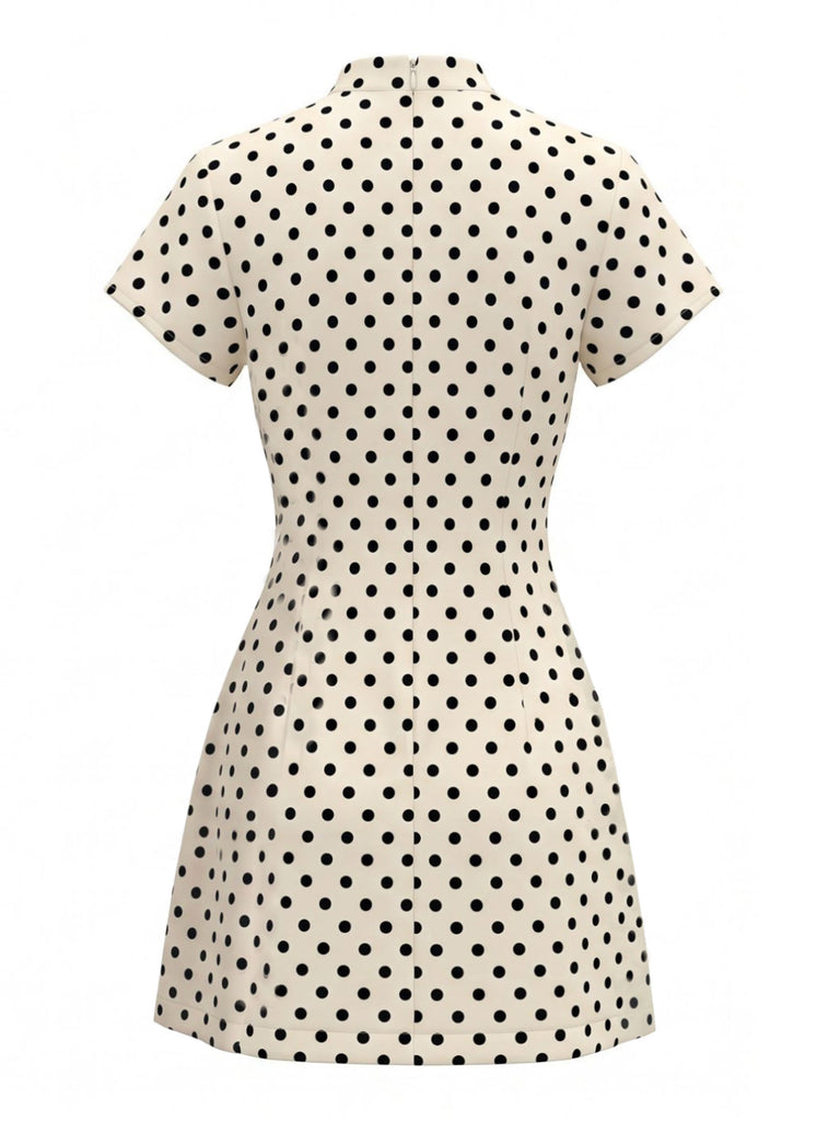 White 1960s Polka Dot Bow Dress 2