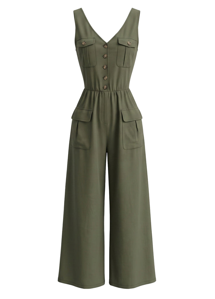 Black 1980s V Neck Jumpsuit