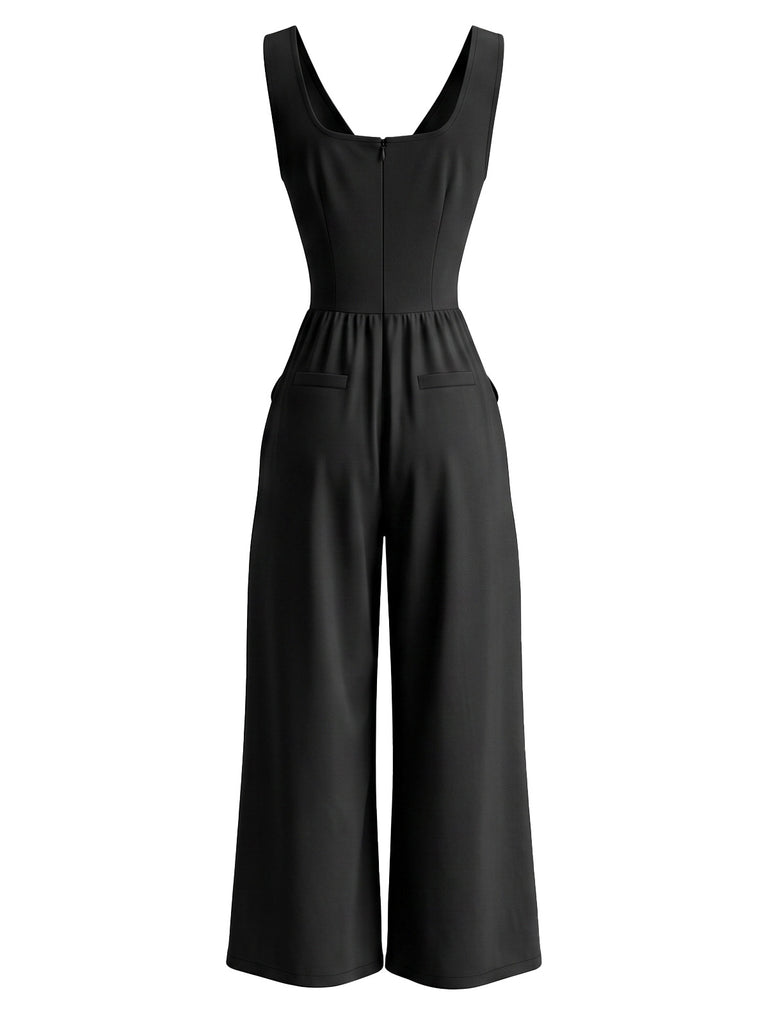 Black 1980s V Neck Jumpsuit 4