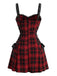 Red & Black 1950s Plaid Spaghetti Strap Halloween Dress